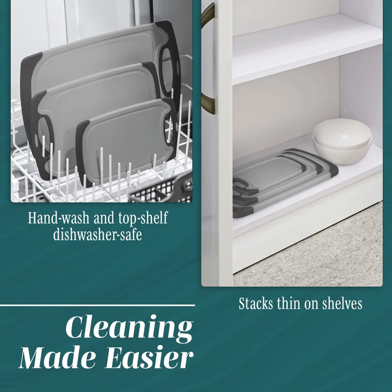 HOMWE Cutting Boards for Kitchen - Chopping Board 3-Pack w/Different Sizes and Non Slip Handles - Reversible  Large Cutting Board Set - Unique Gifts for Cooks Who Have Everything - Gray on Gray - Image 5